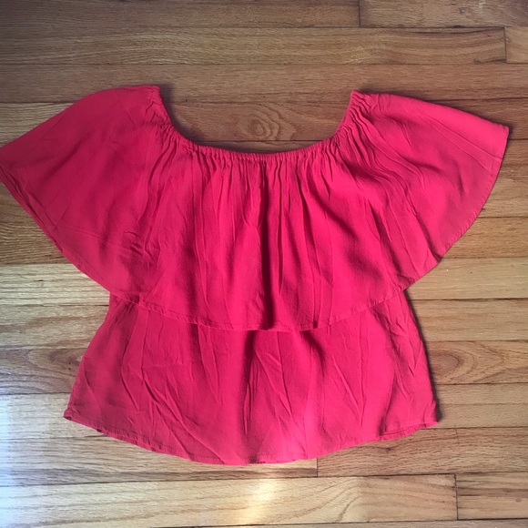 Anthropologie Red Off the Shoulder Flow Top - Picture 2 of 3